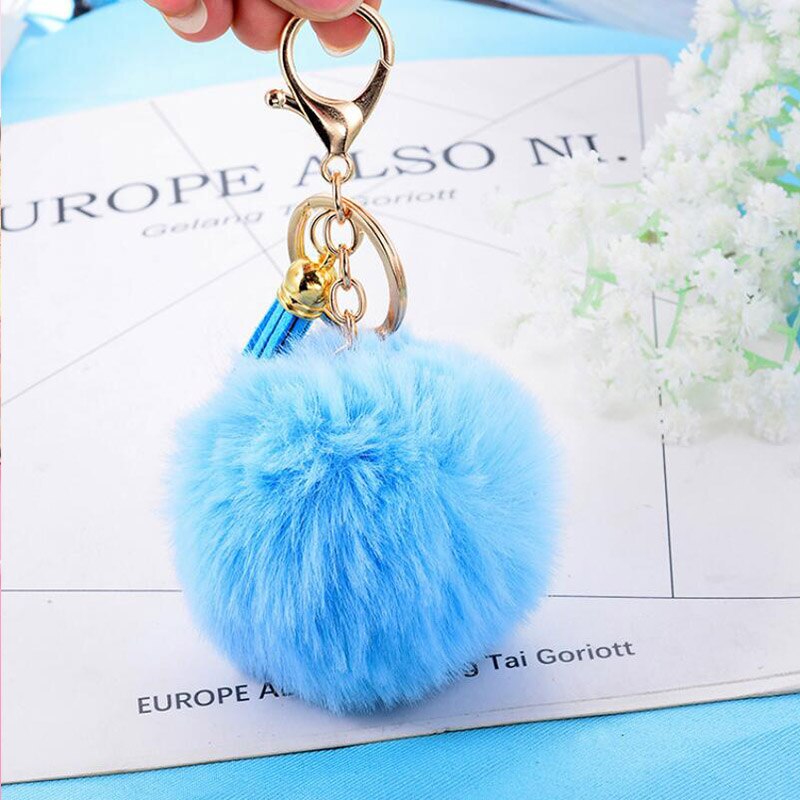 Nøglering pels ball pom pom nøglering pompon kunstig kanin pels fluffy nøgleringe bil taske nøglering nips til kvinder dame