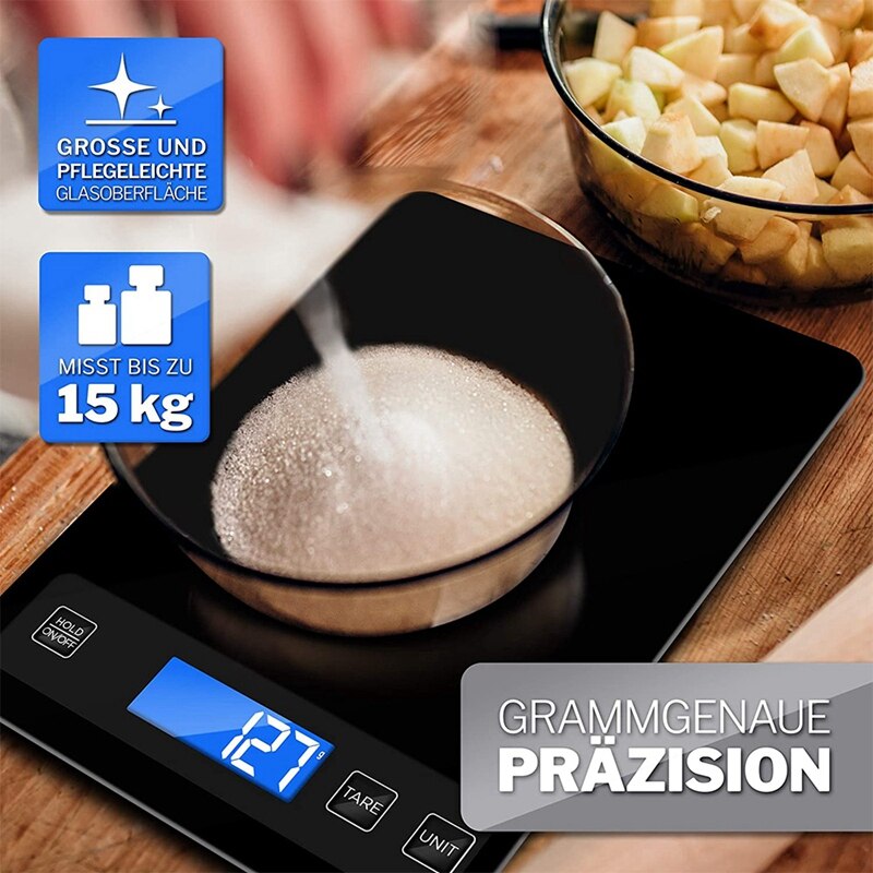 NHBR Kitchen Scales Digital Kitchen Scales 15Kg USB Charging Baking Scales Extra Large Weighing Surface