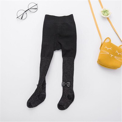 Baby Lente Herfst Winter Panty Baby Peuter Kid Meisje Pailletten Boog Kousen Katoen Warm Panty Solid Candy Kleur Panty: Black / 6 To 12Months