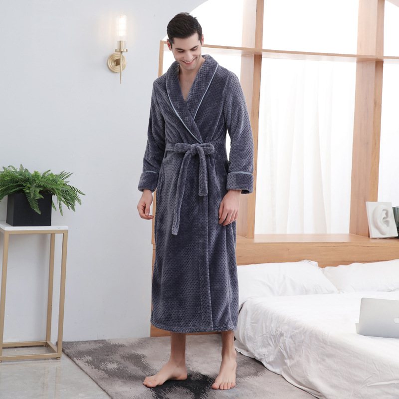 Large Size Flannel Long Robe Autumn Winter Thickened Couple Sleepwear Kimono Bathrobe Gown Nightgown Loose Coral Fleece Homewear: S / Orange