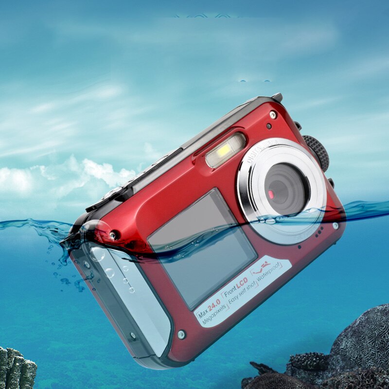 Waterproof Digital Camera Underwater Camera Video Recorder Selfie Dual Screen DV Recording Camera(Red)