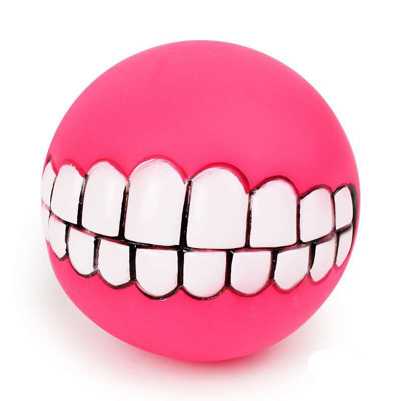 2PCS Funny Pet Dog Ball Teeth Chew Toys Dogs Puppy Toys Squeaking Pet Supplies Cat Play Popular Toys for Small Large Dogs Cats: Rose Red / 2PCS