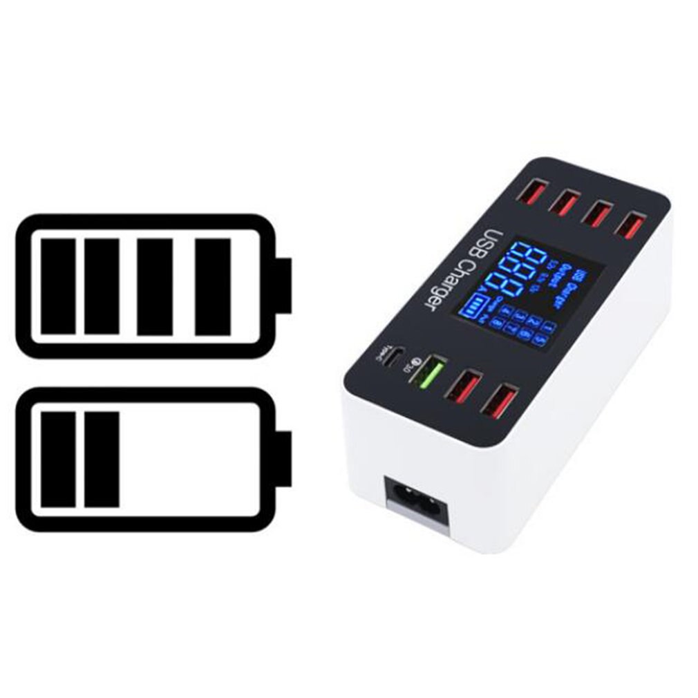8 Multi-Port USB Adapter Desktop Wall Charger Smart Quick Charging Station For Mobile Phone Tablet Hub With LCD Display