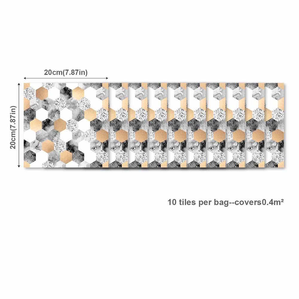 Hexagon Mosaic Tile Stickers 10pcs/set Removable Self-Adhesive DIY Mural Bathroom Home Decor Anti-Water PVC Wall Art Decals