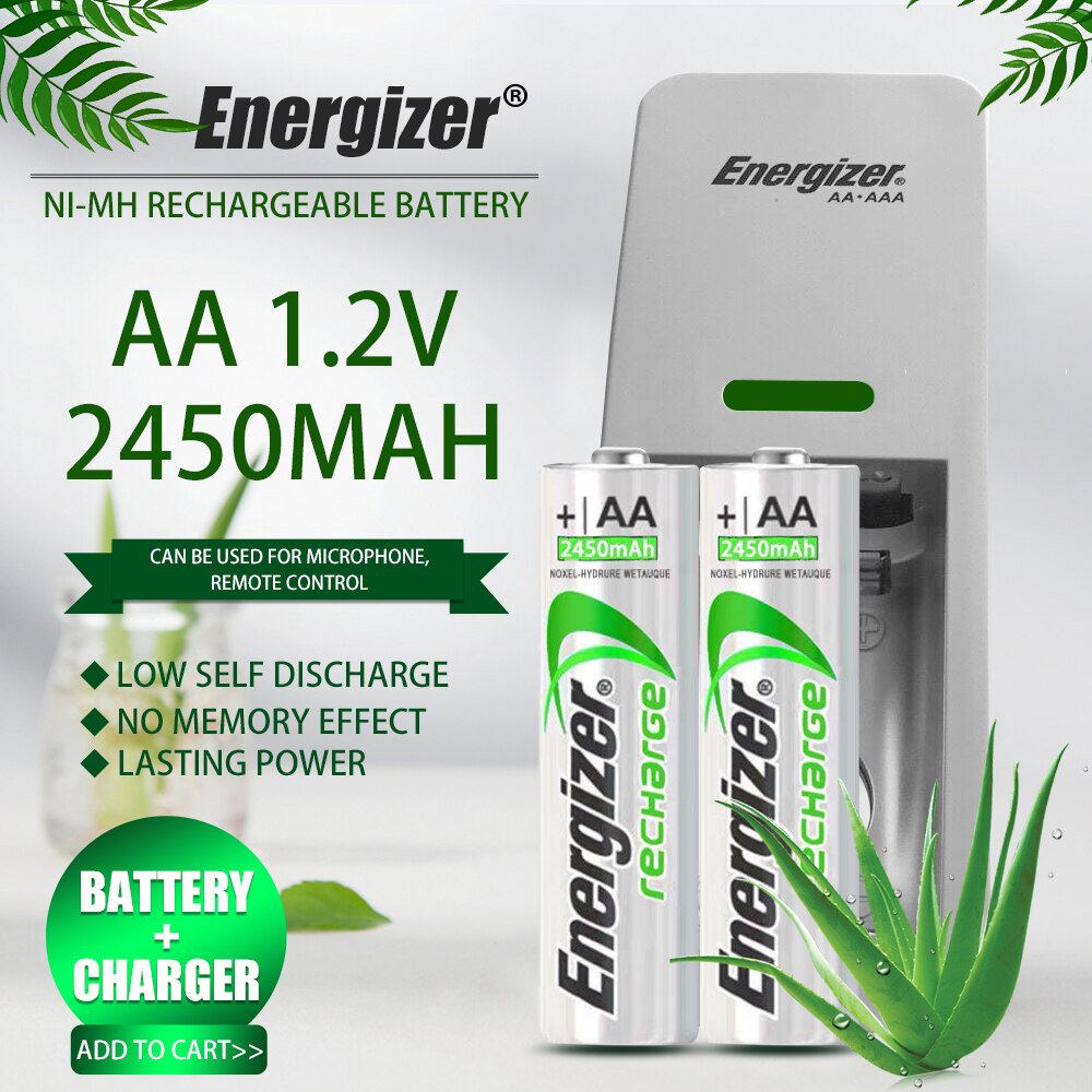 Energizer 1.2V 2450mAh AA NI-MH NIMH Rechargeable Battery For Camera Toy Mouse Flashlight MP3 Remote Control+2 Slots USB Charger