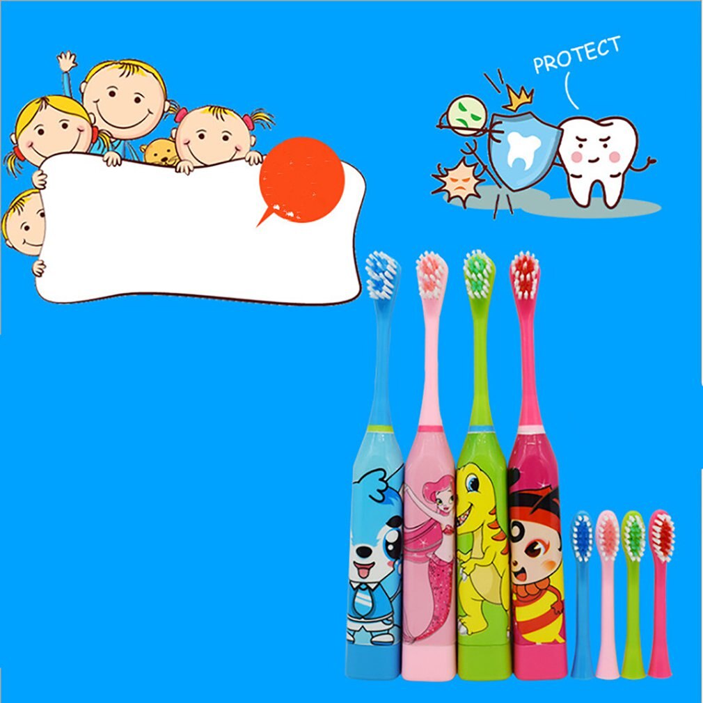 Mooie Kinderen Elektrische Tandenborstel Cartoon Patroon Dubbelzijdig Tand Opzetborstels Elektrische Tanden Borstel Voor Kinderen Met 2 Stuks hoofd