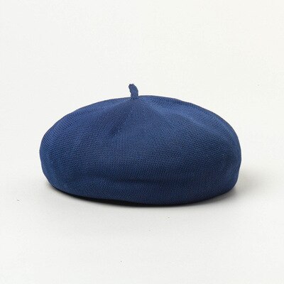 Simple light version 18-color women's beret hat spring and summer thin linen texture painter hat girl beanie hat: blue