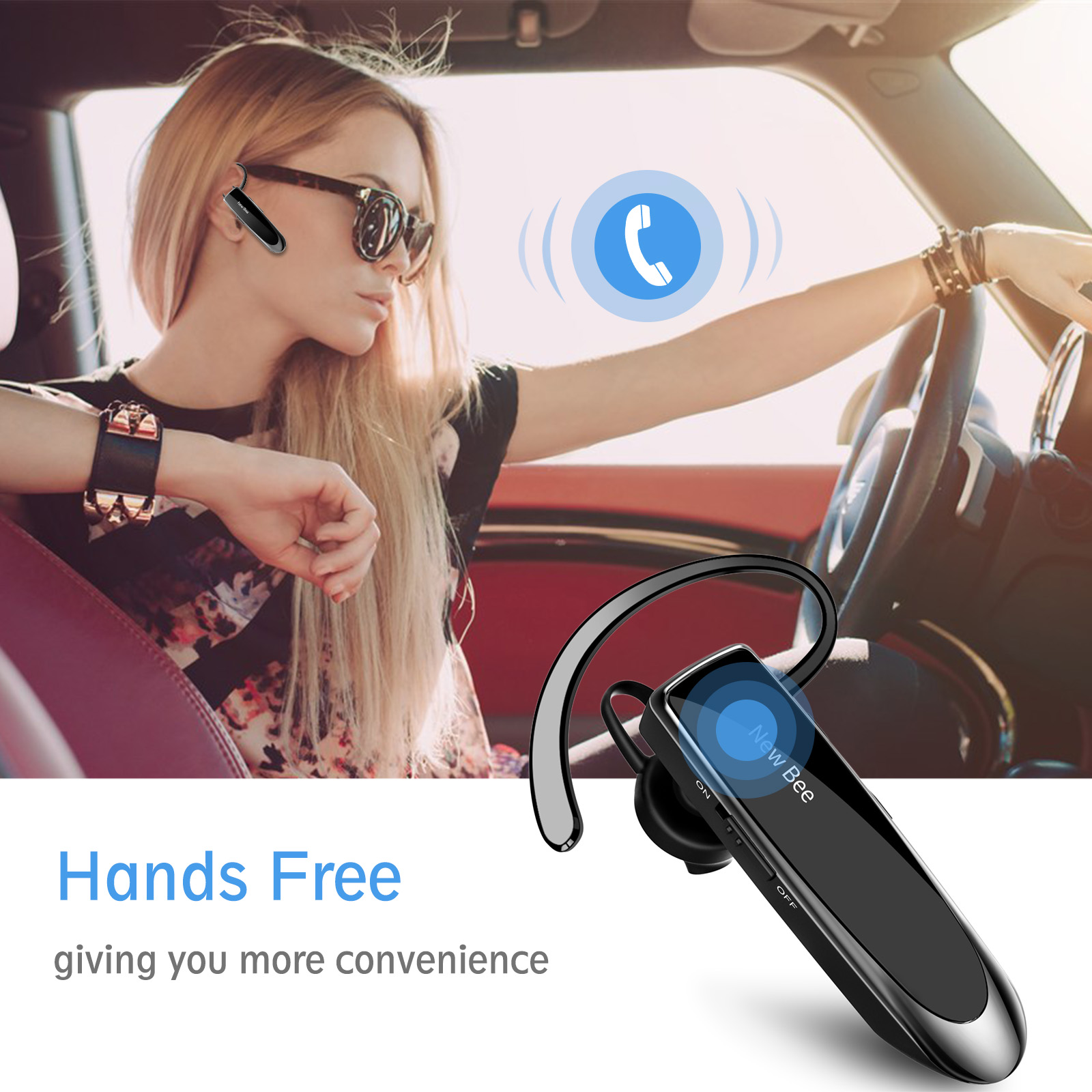 NEWBEE-auriculares inalámbricos con Bluetooth, cascos deportivos con micrófono y cancelación de ruido, manos libres, 24 horas de conducción y oficina
