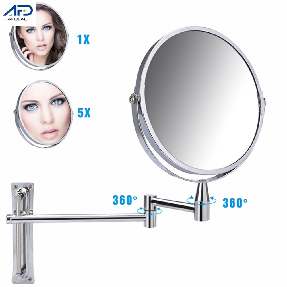 Wall Mount Makeup Mirror 5X Magnifying Folding Arm Extend Bathroom Mirror 360 Rotating Adjustable Cosmetic Makeup Mirrors