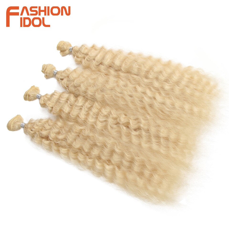 MODA ÍDOLO Onda Solta Feixes de Cabelo Encaracolado 4 Pçs/lote 26 Polegada Feixes de Cabelo Tecer Ombre 613 Branco Suave Sintético da Extensão Do Cabelo Longo