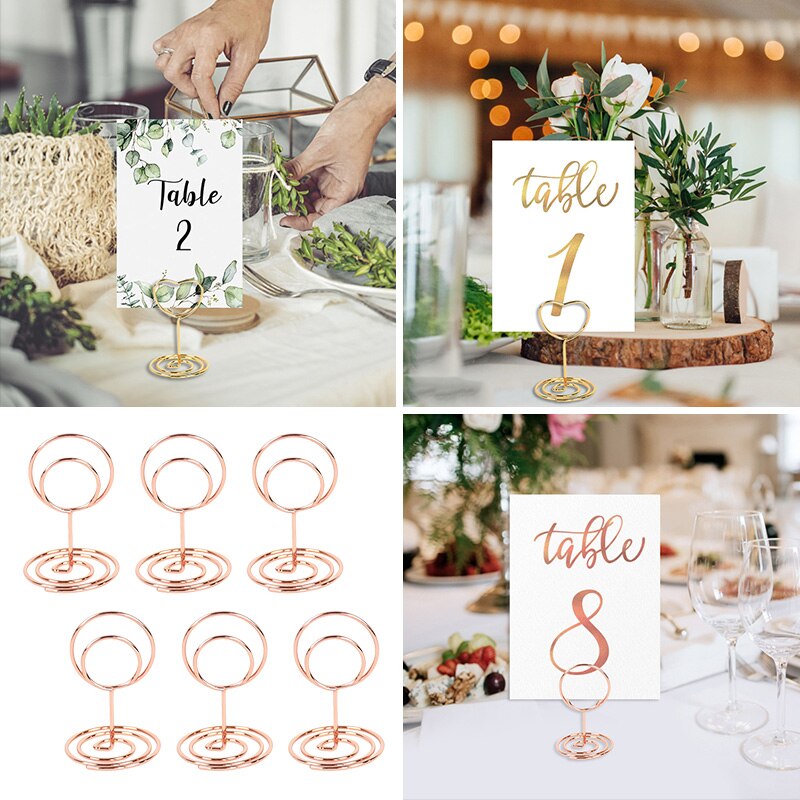 10 Uds. Portatarjetas de Metal, soportes con Clip para fotos, mesa de boda, número, nombre, soporte para letrero para boda, de cumpleaños, decoración del hogar