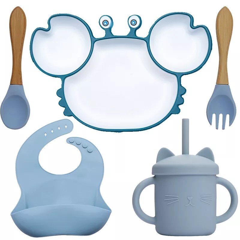 Silicone Feeding DishPlate Set for Baby Crab Shape Divider Tableware BPA Free Non-Slip Children Dishes Kitchenware Kids Stuff: Set 11