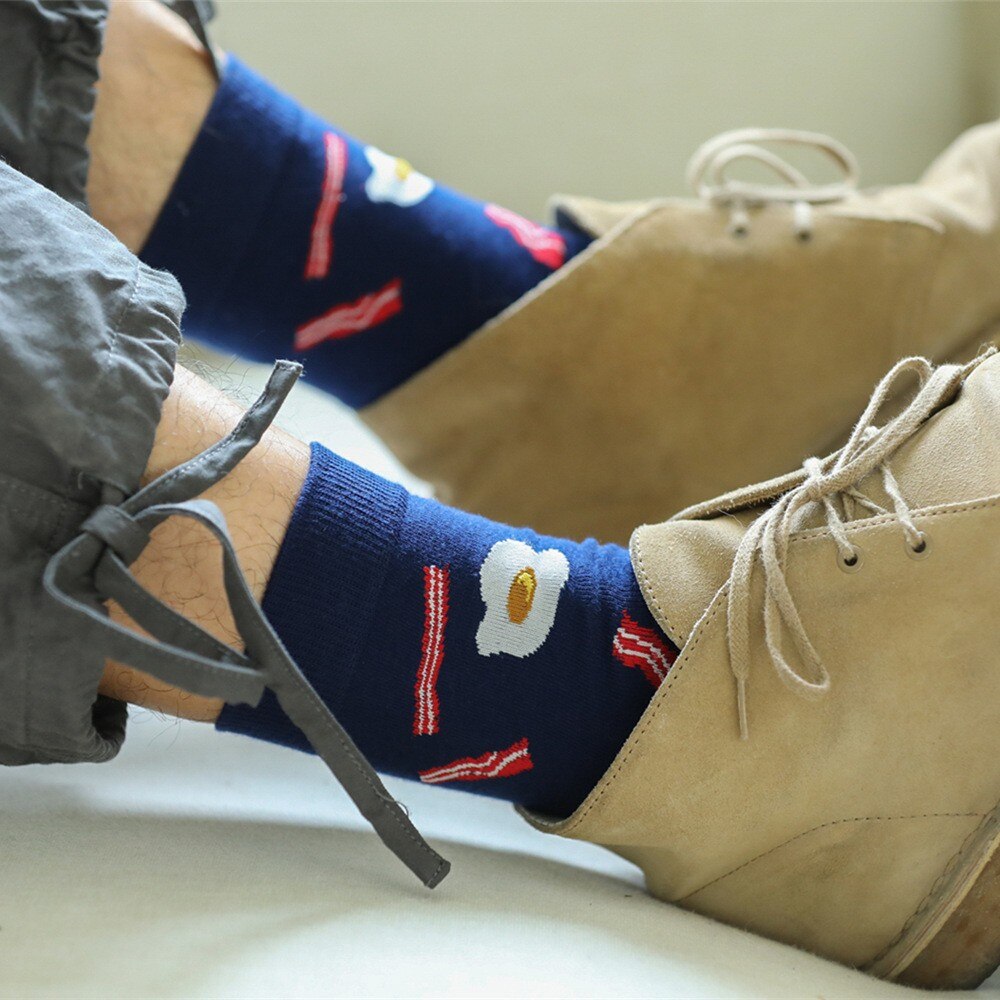 Chaussettes en coton imprimées pour hommes, motifs alimentaires, respirantes, montantes, style Hip Hop, chauffe-jambes, Vintage, à la ,