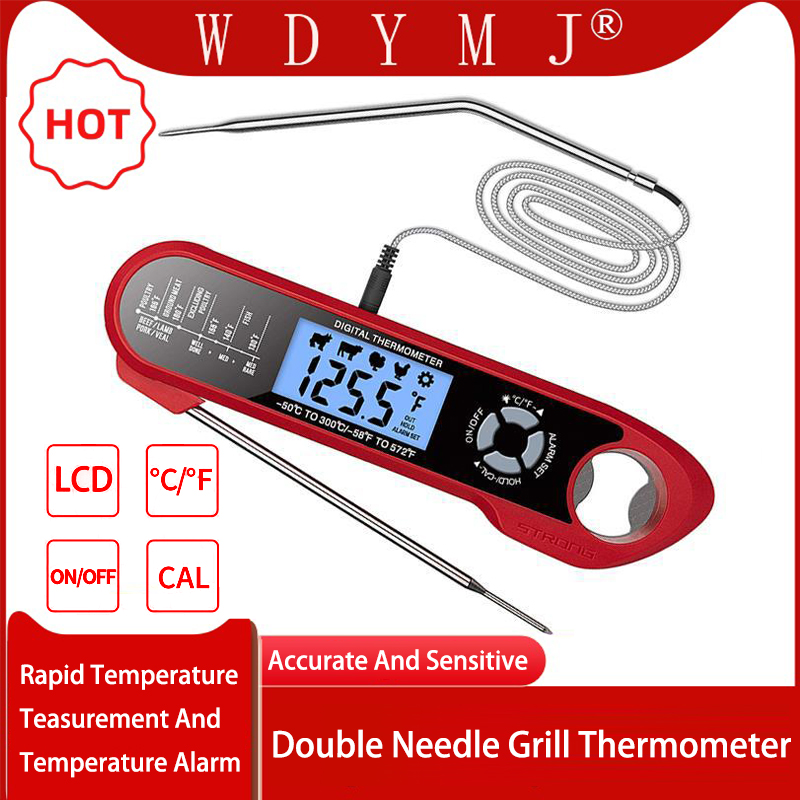 Vleesvoedselthermometer Dubbele sonde met waterdichte automatische uitschakeling en alarmfunctie Digitale instant-read thermometer voor het grillen in de oven