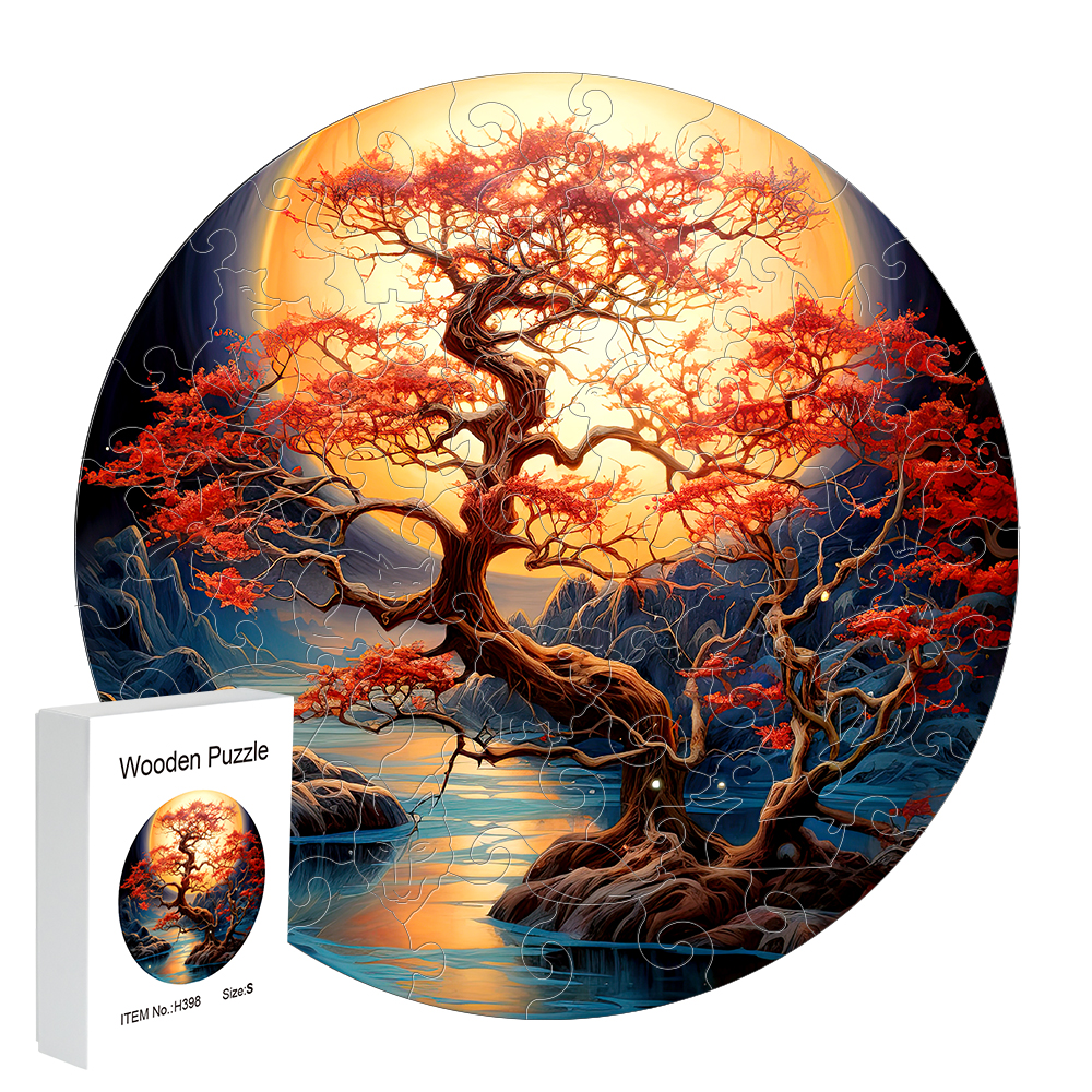 Wooden puzzle Autumn color tree delicate box Valentine's Day Irregular animal shape Christmas puzzle adult decompressi: green