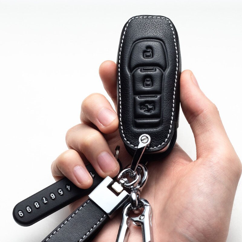 Leather Car Key Cover Key Case For Ford Focus Fiesta Mondeo Kuga Escape Fusion Mustang Explorer Edge Ecosport