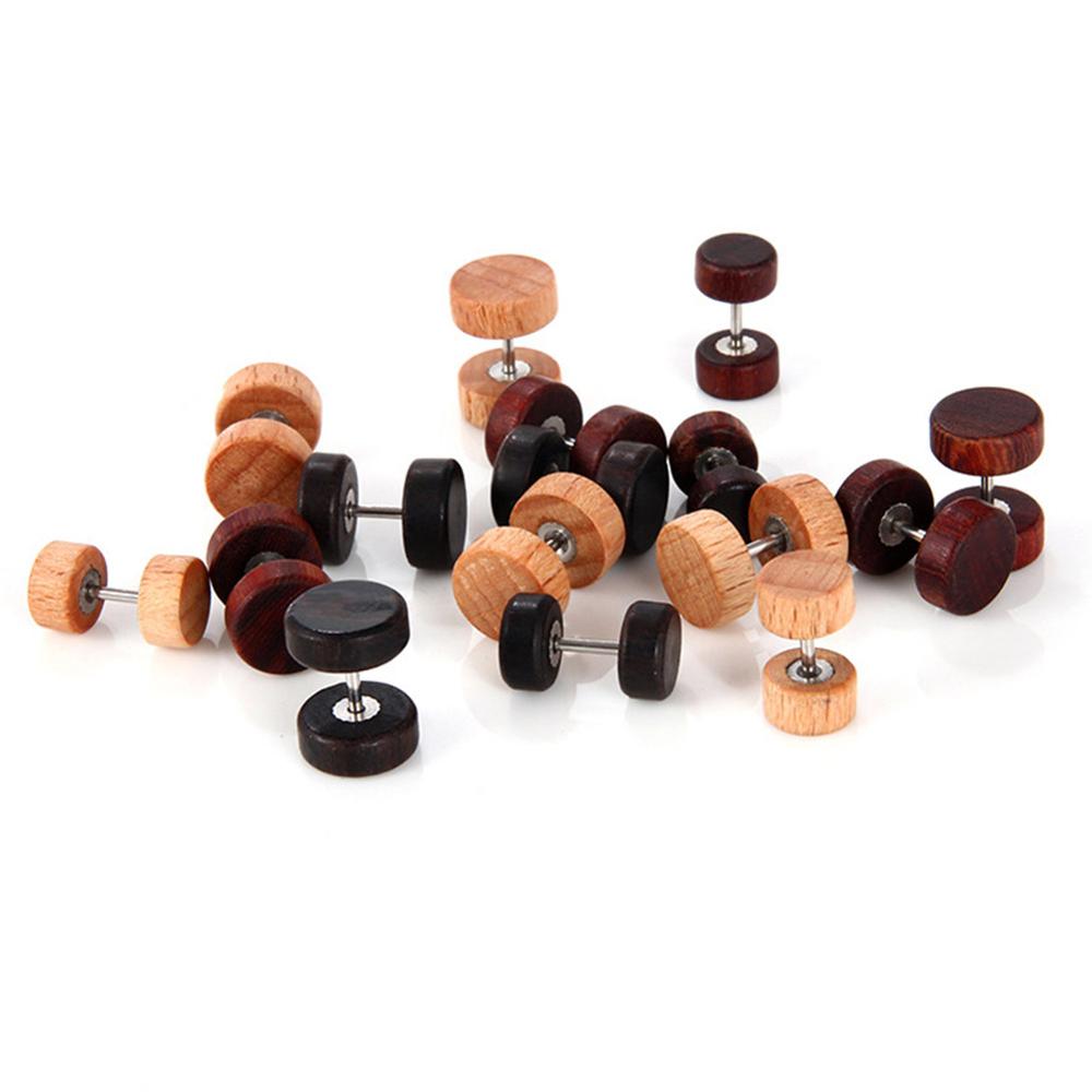 1 pc Natural Wooden Ear Studs Earnings For Women Men Wood Round Dumbbell Piercing Punk Earrings Stud