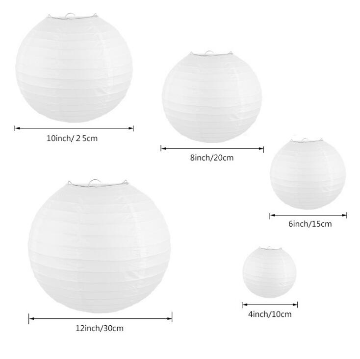 10pcs/set Mixed Size(10cm,15cm,20cm,25cm,30cm) Beige White Paper Lanterns Chinese Ball Lampion For Party Wedding Birthday Decor