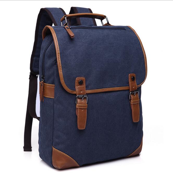 Mochila de lona vintage de 070417 hombres con doble hombro bolsa de libros escolares