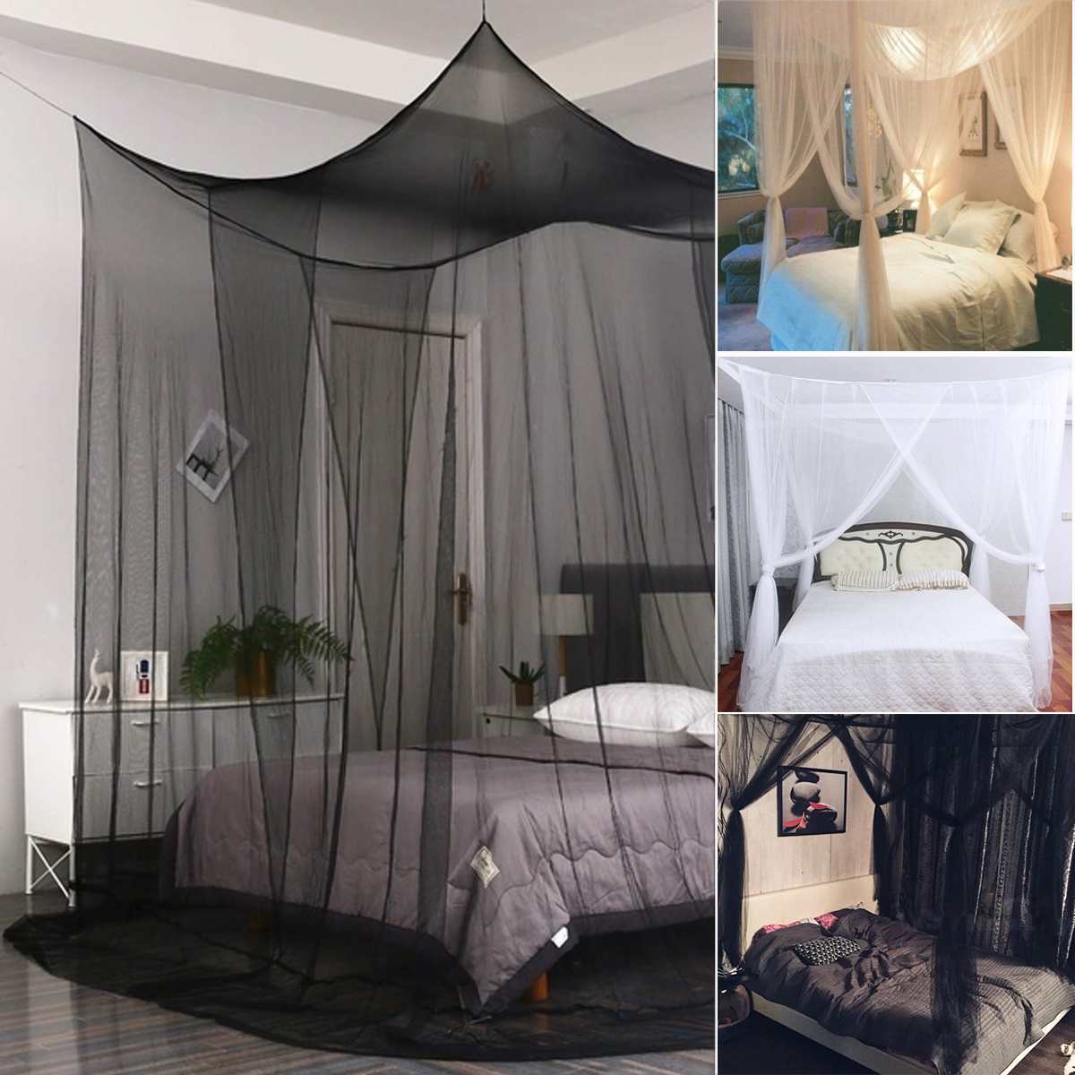 Summer Black/ White Mosquito Net Lace Canopy Curtain Baldachin Netting Quarto Doors For Double King Size Bed