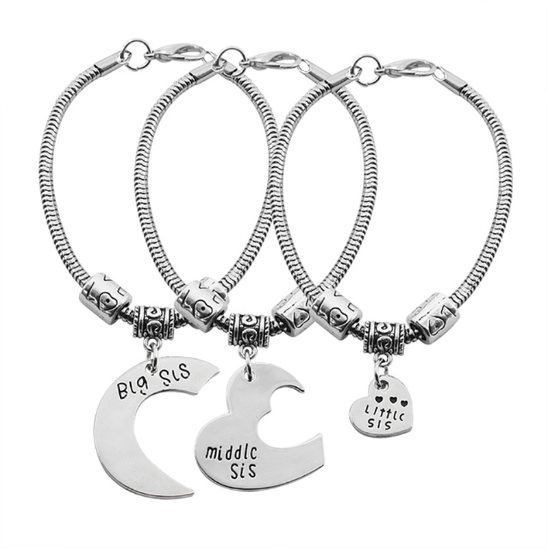 Juego de 3 piezas de pulseras para hermanas, colgante de corazón para hermanas grandes, medianas y pequeñas, cadena de mano de Metal de amistad, joyería de para chica