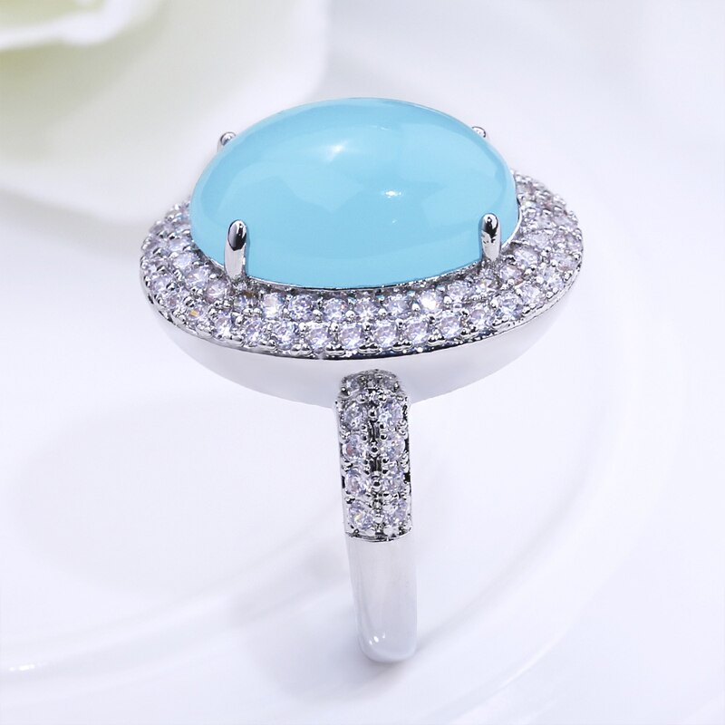 HuiSept Frauen Ring 925 Silber Schmuck Ovale bilden Saphir Zirkon Edelstein Finger Ringe für Hochzeit Party Ornamente