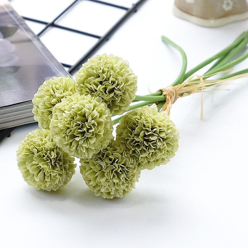 6 kpl/nippu mini krysanteemi kukka pallo silkki tekokukat häät koristeluun morsiamen kukat: Vihreä