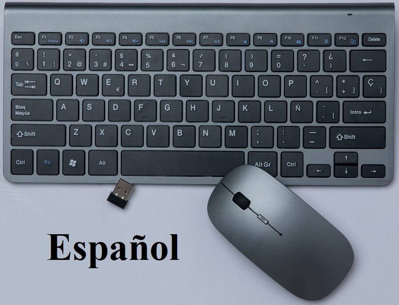 2.4G Wireless Keyboard and Mouse Combo Russian+English USB Ultra-Thin Silent Mini Keyboard Mice Set For Computer Laptop PC Mac: Gray Spanish