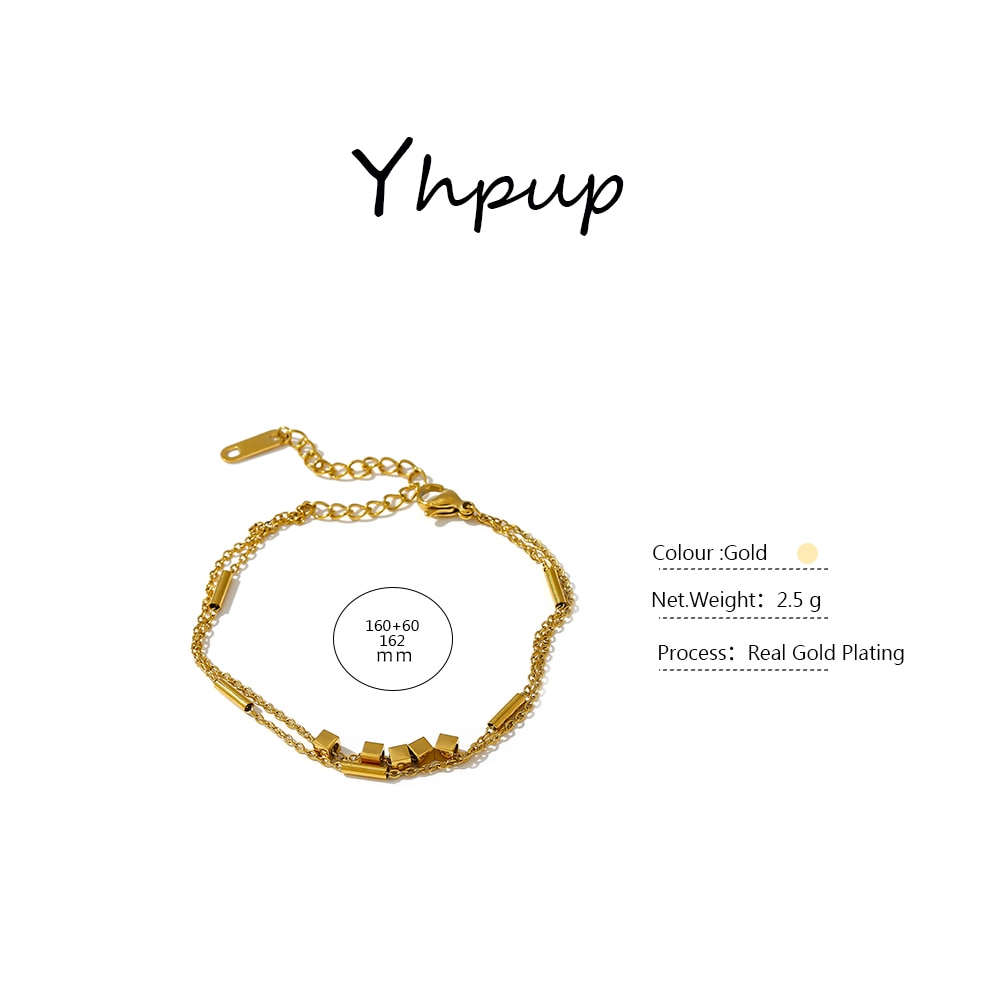 Yhpup Exquisite Stainless Steel Geometric Bangle Bracelet for Women Gold Color Metal Wrist Bracelet Wedding
