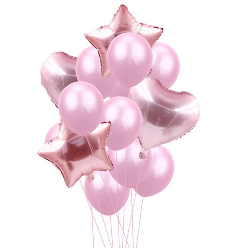Rose guld aluminiumsfolie stjerne hjertefolie ballon fødselsdagsfest becoration baby shower suppies latex ballon sæt: Lyserød