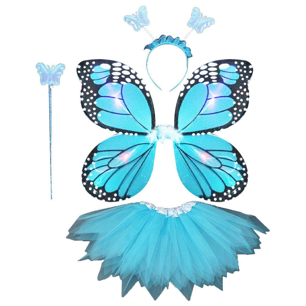 Voksne børn 4 stk fe kostume sæt led simulation sommerfugle vinger spids tutu nederdel pandebånd tryllestav prinsesse piger fest dress up: 4