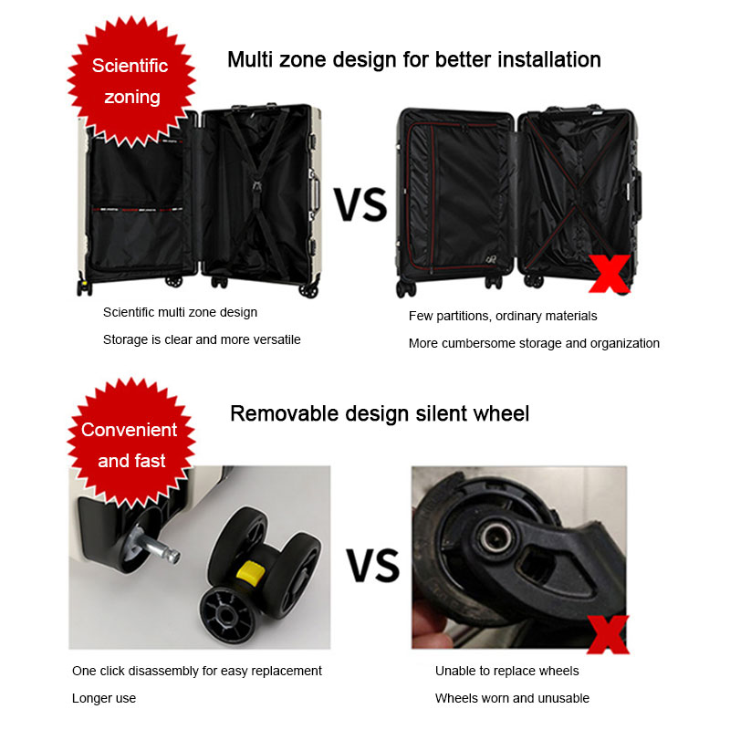 Aluminum Frame Suitcase Universal Wheel Boarding Rolling Luggage Lightweight Trolley Case Combination TSA Lock 20/22/24/26 Inch