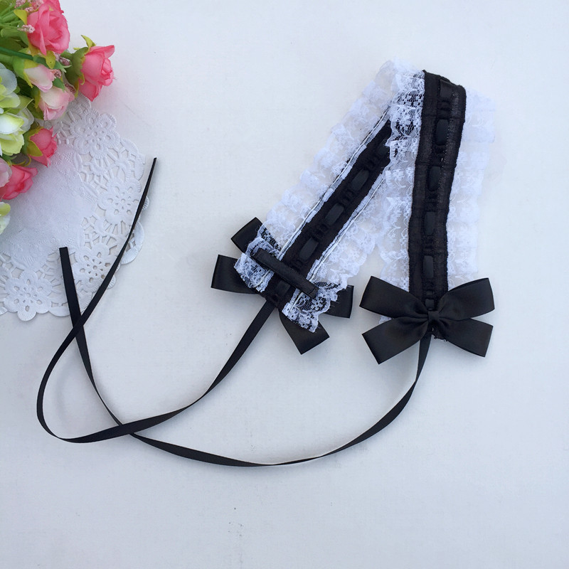 Lolita coiffe japonaise douce fille cheveux décoration douce dentelle Lori cheveux avec KC ruban sombre noeud: WhiteAndBlack