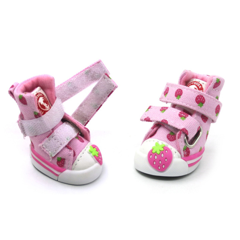 4Pcs/set Dog Cat Canvas Shoes Pet Cozy Strawberry Sneakers Chihuahua Yorkies Anti-slip Footwear for Small Large Dogs Cats XS-XL