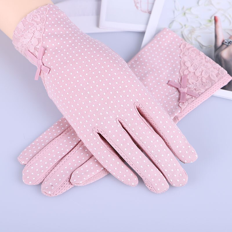 Neue Baumwolle handschuhe Nicht-Unterhose Atmungsaktive Damen Handschuhe Stelle Sommer Dünne UV Sonnenschutz Handschuhe treibende handschuhe: Spitze Bogen tief Rosa