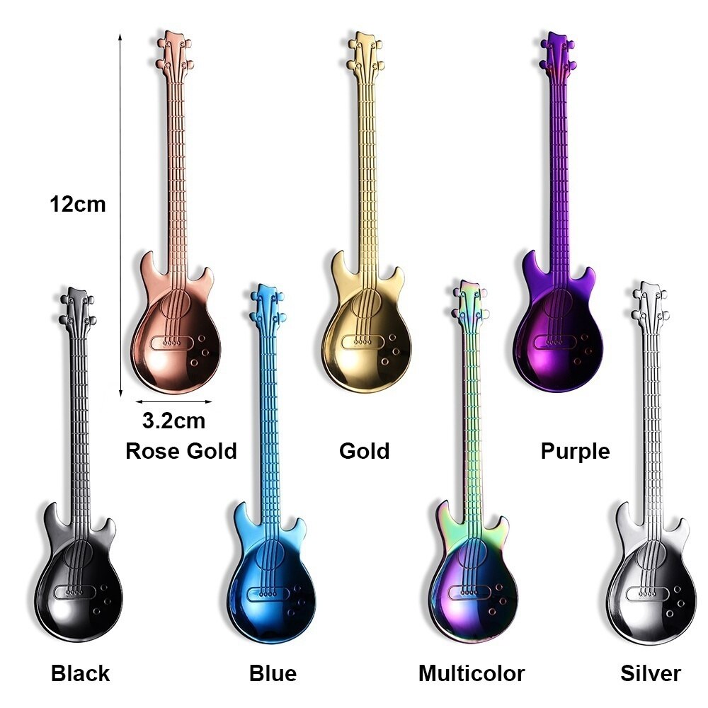 Guitare arc-en-ciel cuillères en acier inoxydable, cuillère à café et à thé, couverts, outils pour boire, cuillère à café 1 pièce