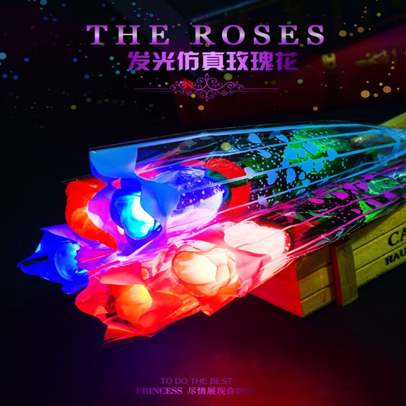 Rosa brillante de juguete para Día de San Valentín, lámpara de emulación, ramo de flores luminiscentes, juguetes luminosos A019