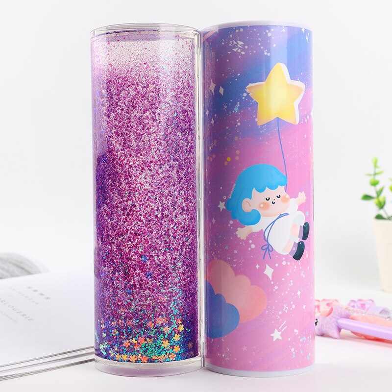 Pencil Case Translucent Quicksand Pencil Cases Multifunction Pencil Box Cylindrical Pencil Box Large Capacity Kid Whole: 16