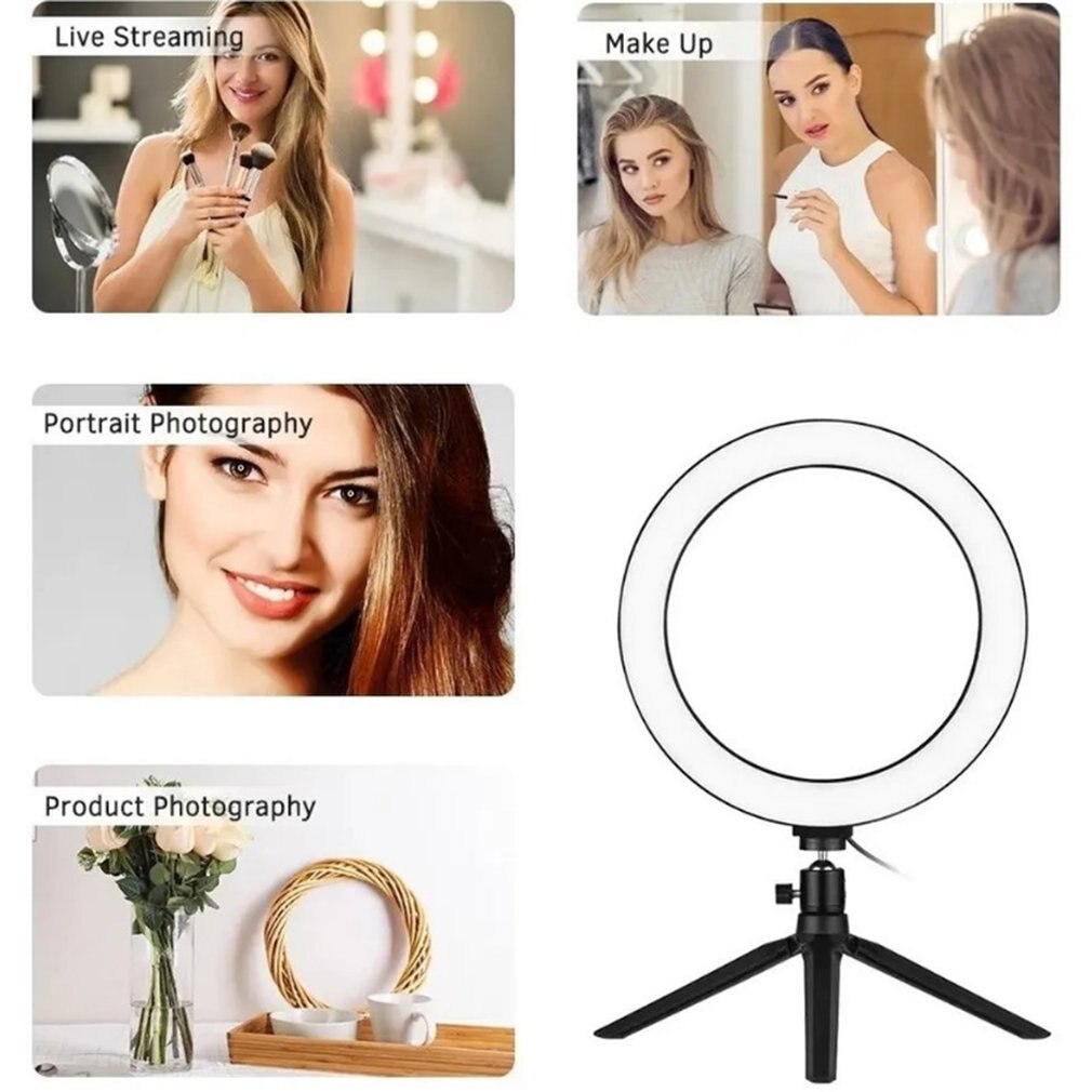 Desktop Beugel Vullen Licht Ring Licht Led Luminant Live-uitzending Video-opname Vullen Licht 3 Kleur Licht Modi