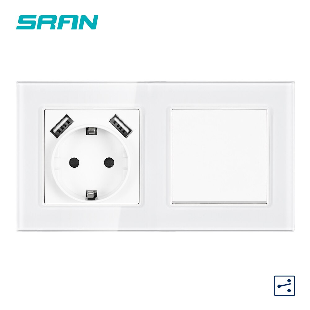 Sran eu vägguttag med vippströmbrytare ,220v 16a -uttag med usb 153*82 kristallglaspanel med ljusströmbrytare 1 gäng 1/2/3 -vägs: F6 eu 1 gäng 2 sätt