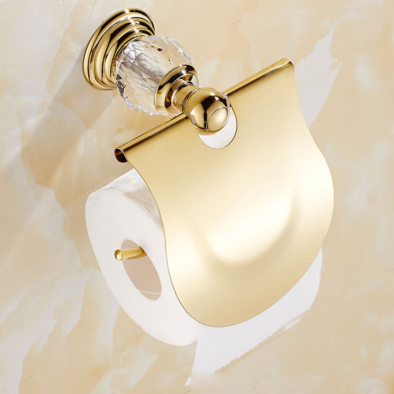 Luxury Gold Polished Brass Bathroom Accessories Set - Wall-Mounted Crystal Bath Hardware Collection