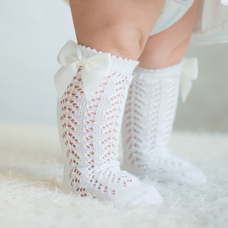 0-3 anni neonate scava fuori le calze di Bowknot Leggings sottili traspiranti solidi lavorati a maglia per neonato: WHITE / M for 1-3Years