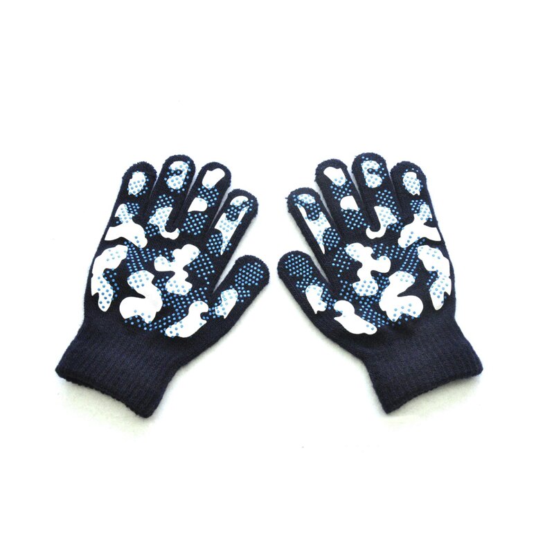 Warmom-guantes de punto cálidos para niños, manoplas antideslizantes de PVC de Color camuflaje para deportes al aire libre, de invierno, para 5-11 años: Navy Blue