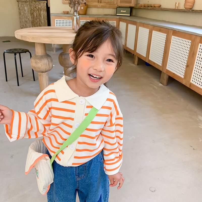 Lente Herfst Dunne Gestreepte Gebreide Truien Losse Single-Breasted Lange Mouwen Vest 1-6Y