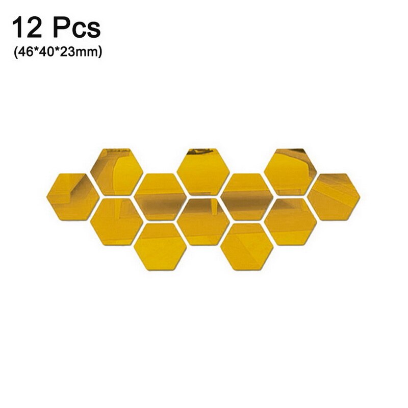 12 Pièces/ensemble BRICOLAGE 3D Miroir Mur Autocollant Hexagone Décor À La Maison Décor De Miroir Autocollants Art Décoration Murale Autocollants multicolore Directe: Golden / 80x70x40mm