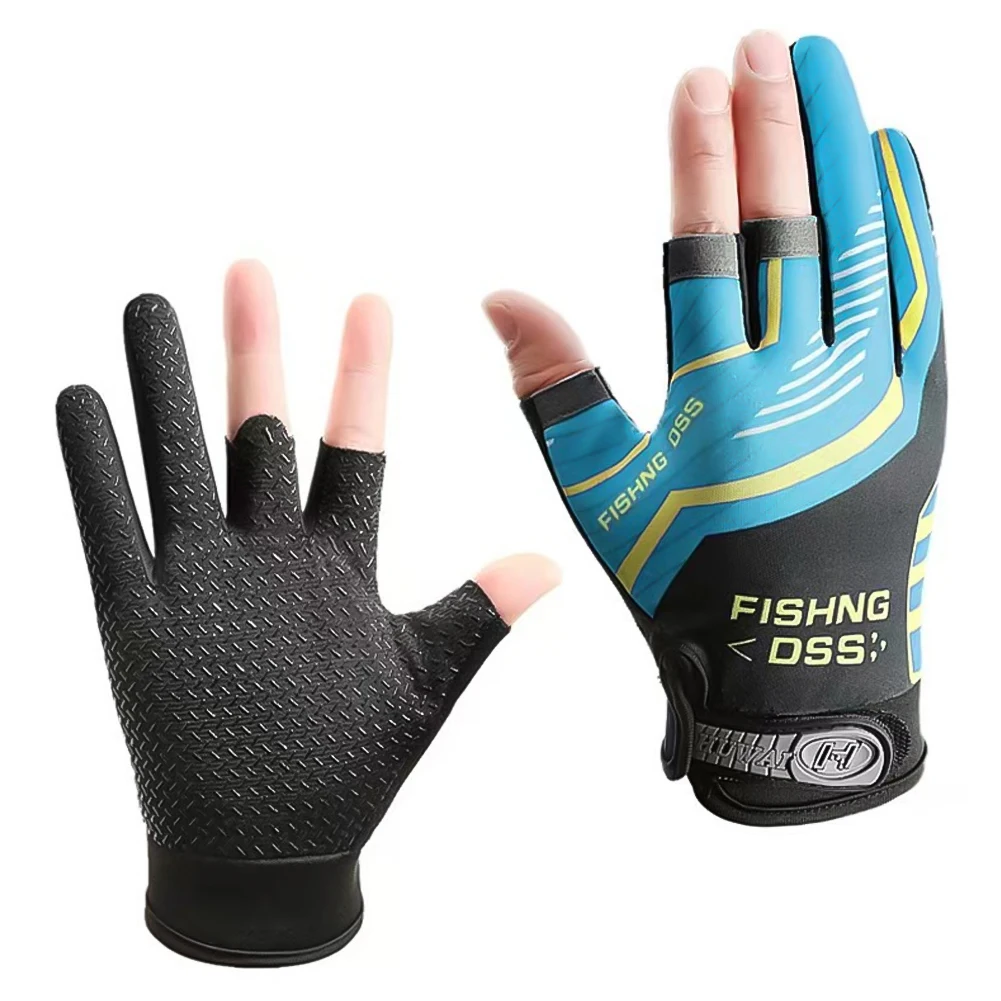 Anti-Rutsch-Angelhandschuhe, verschleißfest, für Höhle Sommer, draussen, atmungsaktiv, zum Angeln, Radfahren, Sporthandschuhe, Angelbekleidung: Blau
