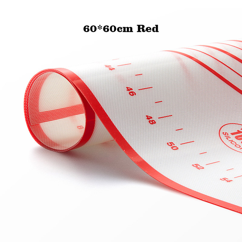 60*60cm Grote Maat Siliconen Bakken Mat 30cm Kneden Deeg Mat met Schaal Non Stick Rollende Gebak mat voor Bakken Keuken Tool: 60x60cm Red