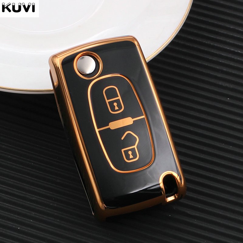 TPU Car Key Fob Case Cover Protector For Peugeot 107 206 207 307 308 406 For Citroen Xsara Picasso C2 C3 C4 C5 C6 C8 Bag: 2 button black