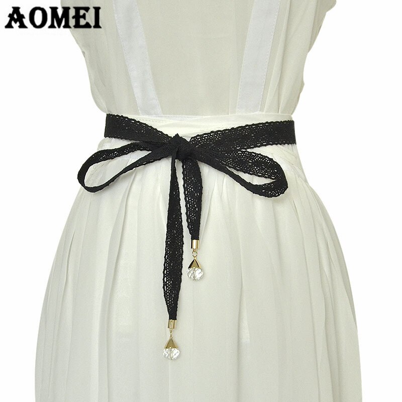 Cinturón de cintura de encaje blanco y negro para mujer, con cuentas de perlas y acrílico para vestido de , cinturón de cadena para mujer