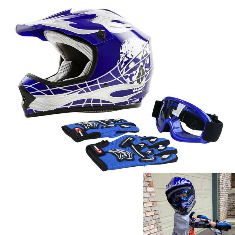 Dot Jeugd Helm Kind Kids Motorfiets Motocross Full Face Off-Road Dirt Bike Atv Sml Xl W/Goggles Handschoenen